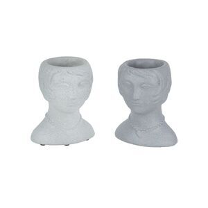 Set of 2 Roaring 20's Flapper Lady Gray Concrete Head Mini Planter 6 Inches Tall